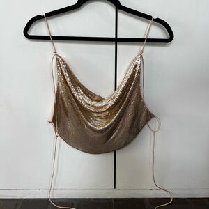 Alice and Olivia Gold Sequin Draped Cami Top